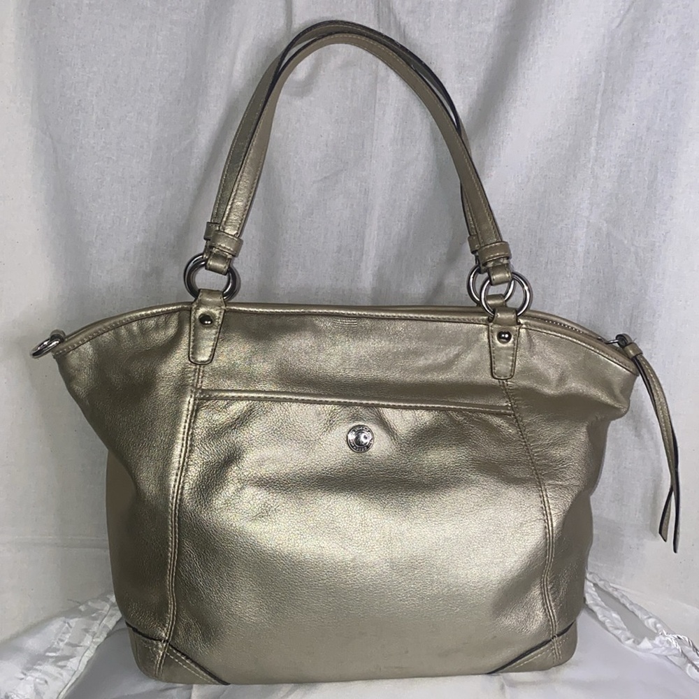 Coach Metallic Gold Leah Tote - Picture 3 of 16